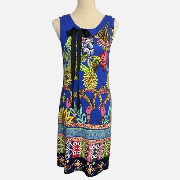 Desigual Octubre Blue Sheath Midi dress Sleeveless Multi Colour Print Medium - Picture 1 of 10